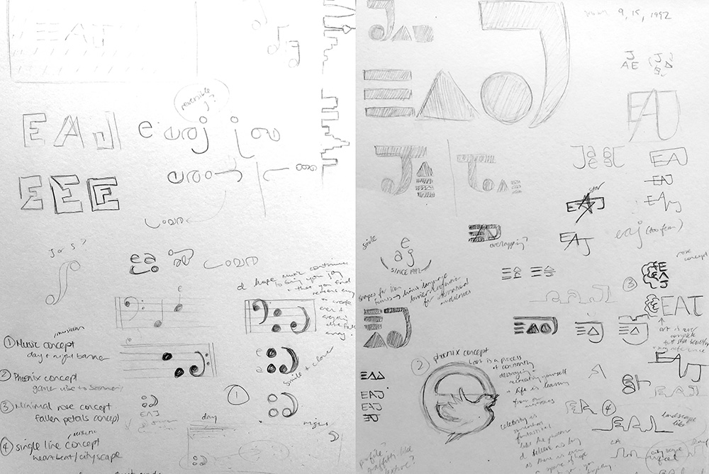 Samples of sketches developed in line with the themes identified as appropriate for eaJ's branding.